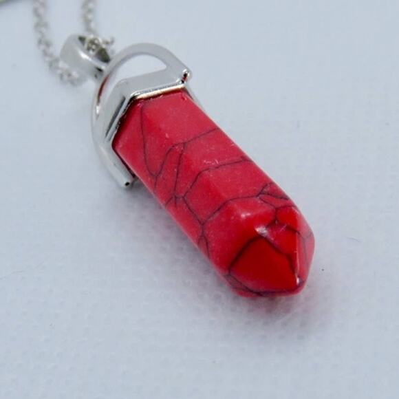 Hot Topic Red Howlite Hexagonal Chakra Pendant Necklace - Picture 1 of 3